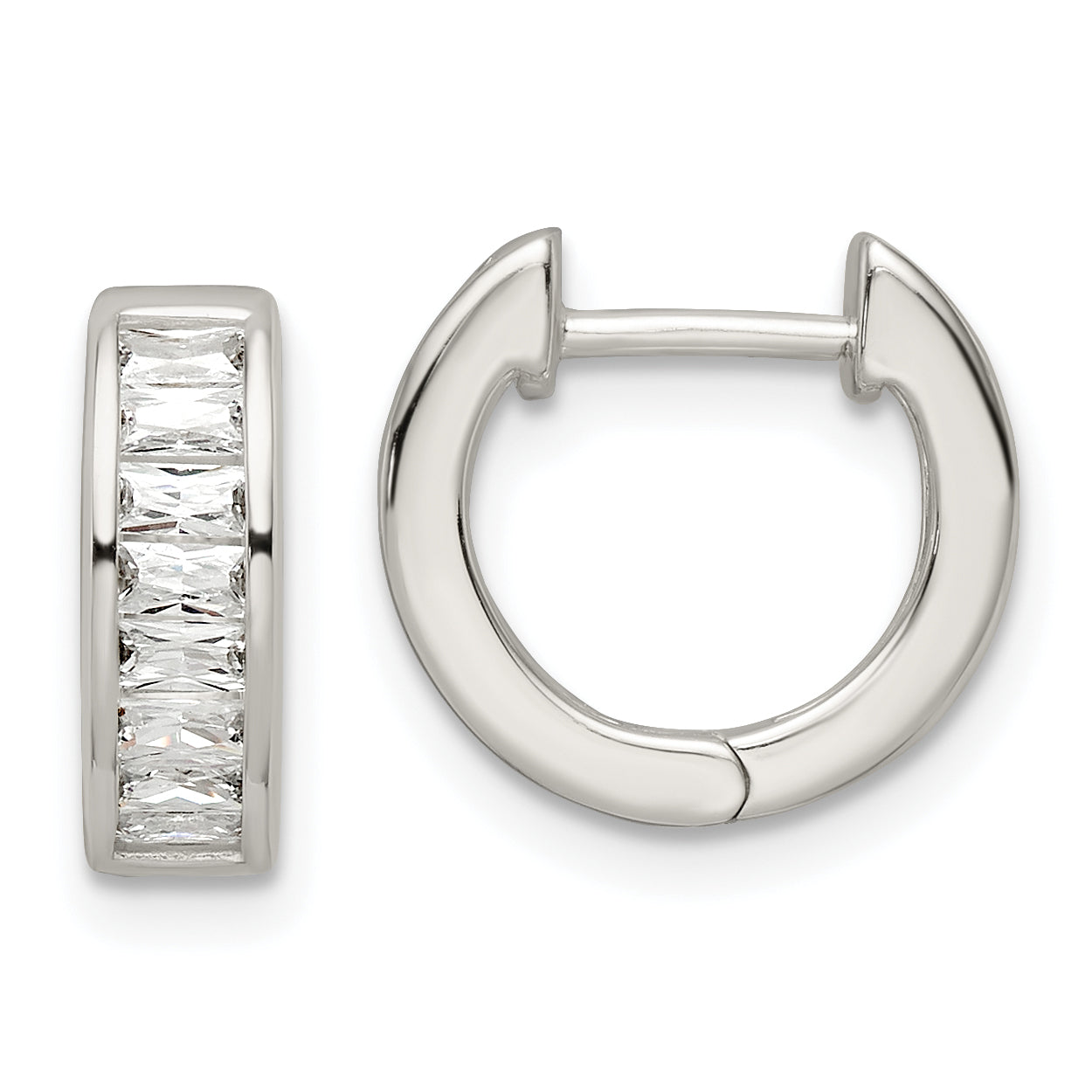 Sterling Silver Polished Baguette CZ Hinged Hoop Earrings Main image