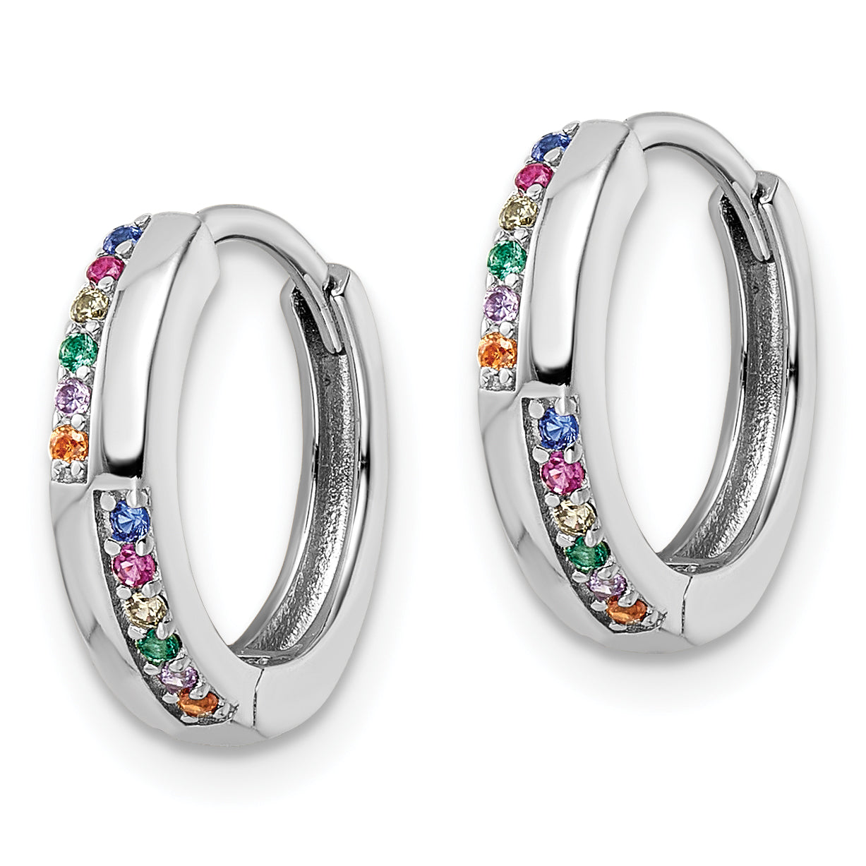 Sterling Silver Rhodium-plated Multicolor CZ Hinged Hoop Earrings Secondary image