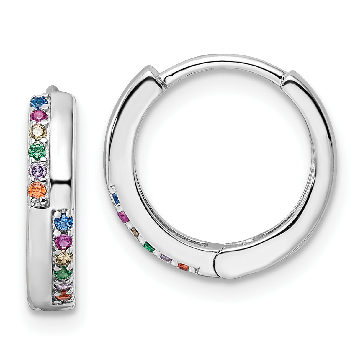Sterling Silver Rhodium-plated Multicolor CZ Hinged Hoop Earrings Main image