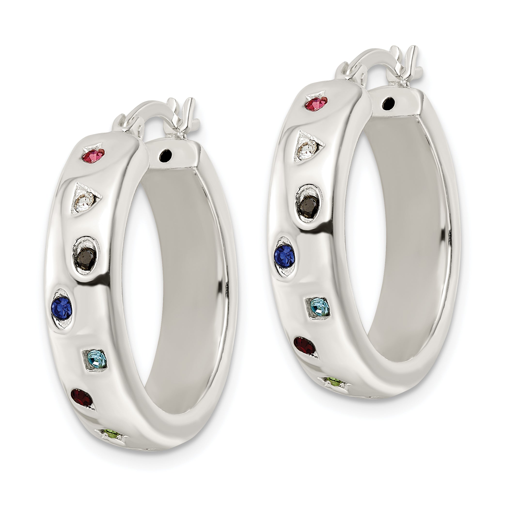 Sterling Silver Polished Multi-color CZ Circle Hoop Earrings Secondary image