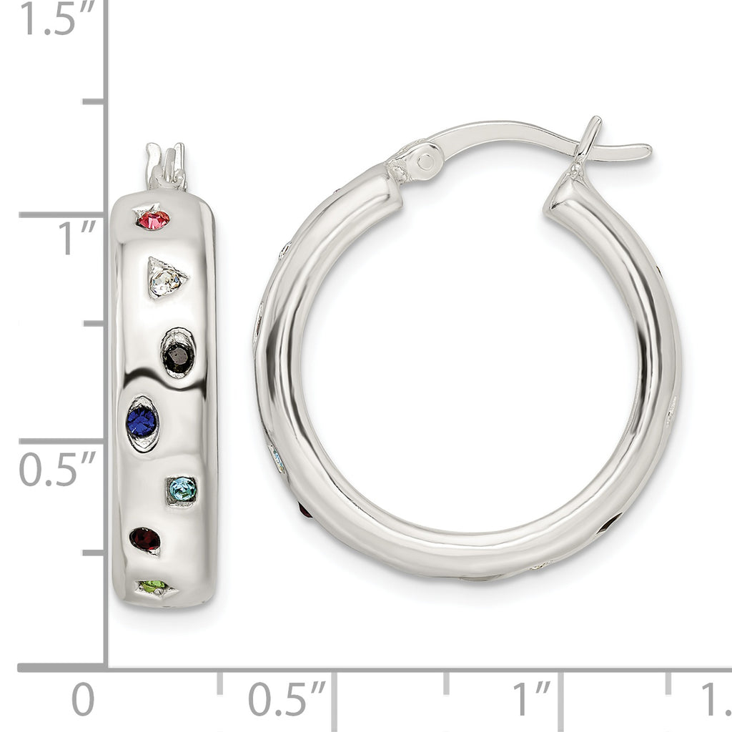 Sterling Silver Polished Multi-color CZ Circle Hoop Earrings