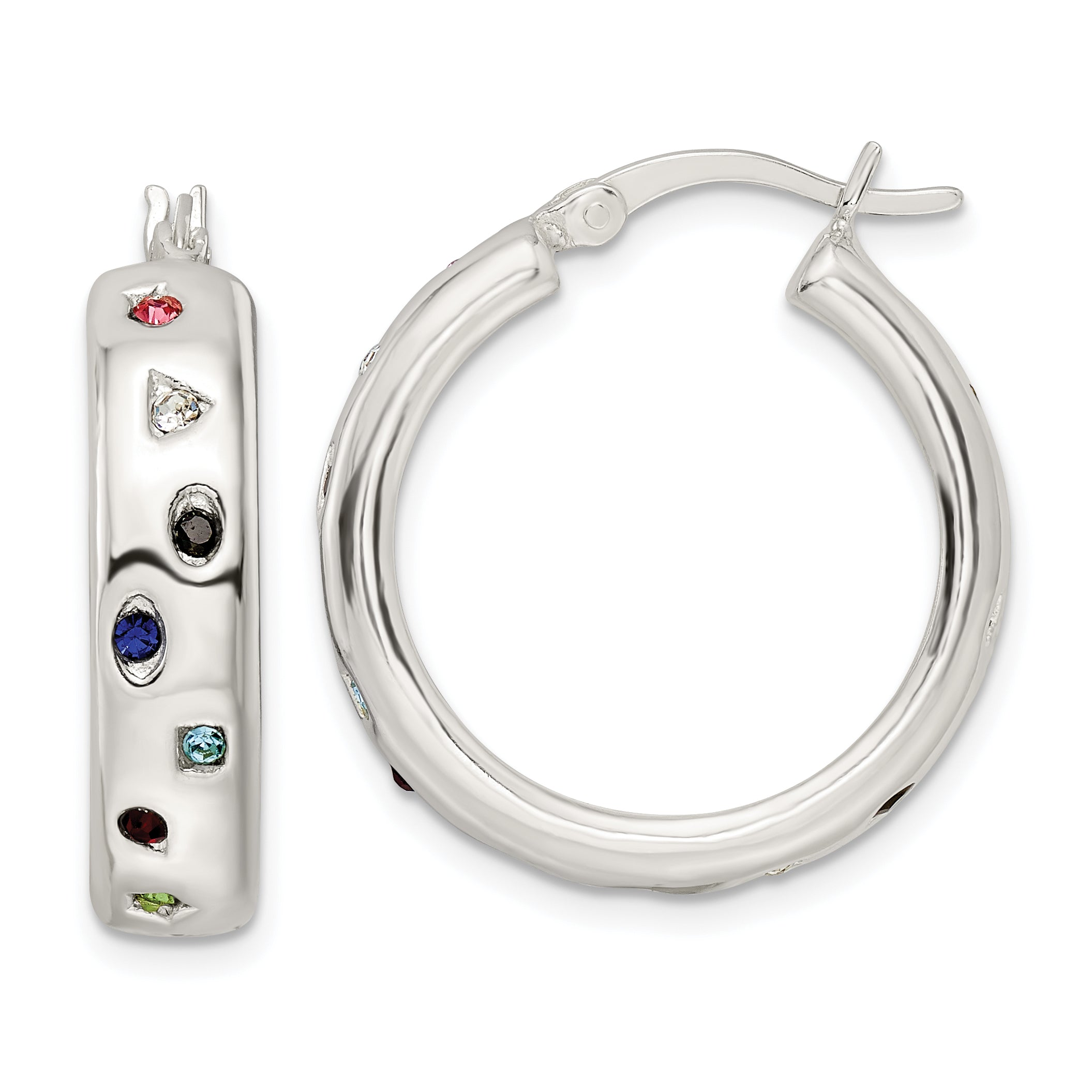 Sterling Silver Polished Multi-color CZ Circle Hoop Earrings Main image