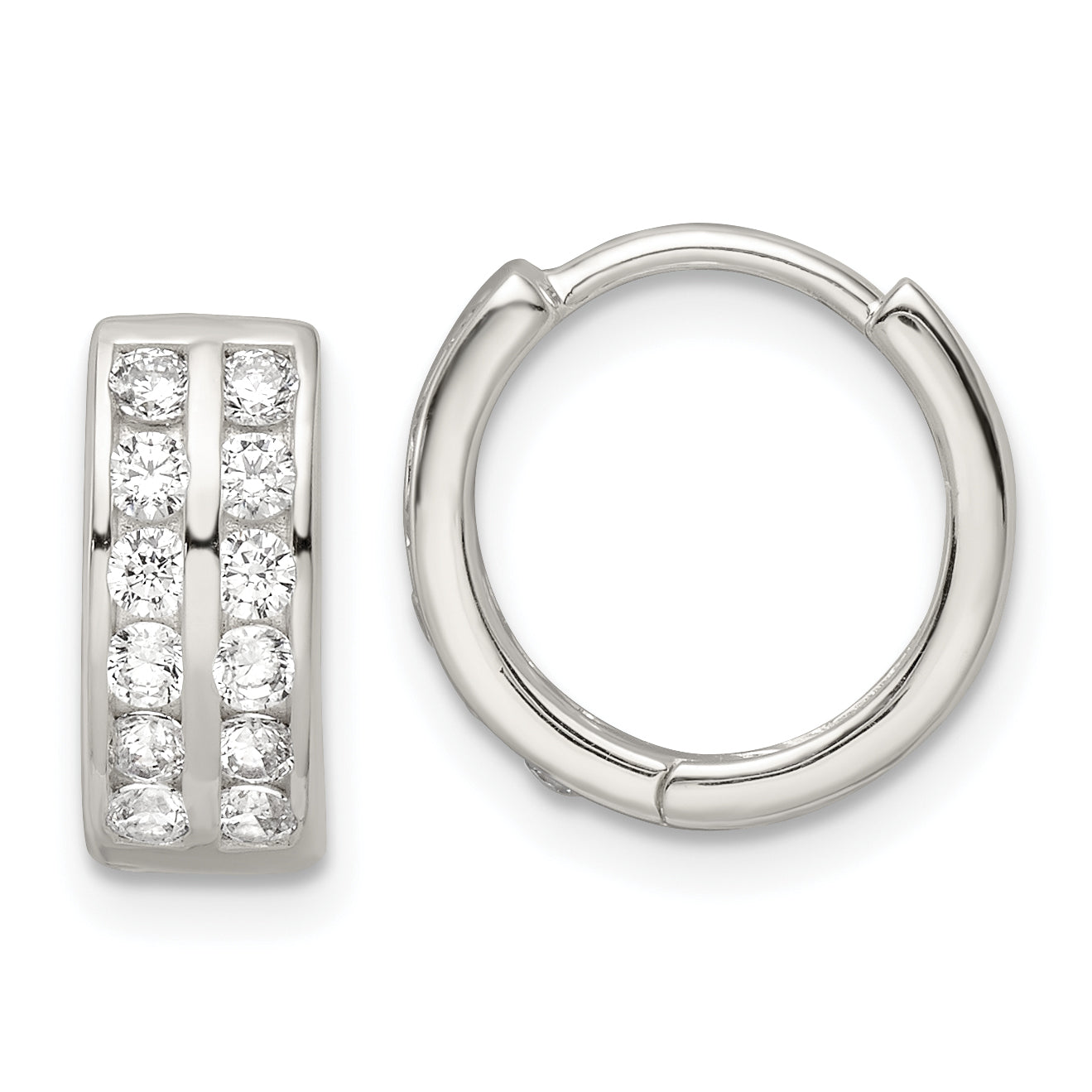 Sterling Silver Polished 2 Row CZ Hinged Hoop Earrings Main image