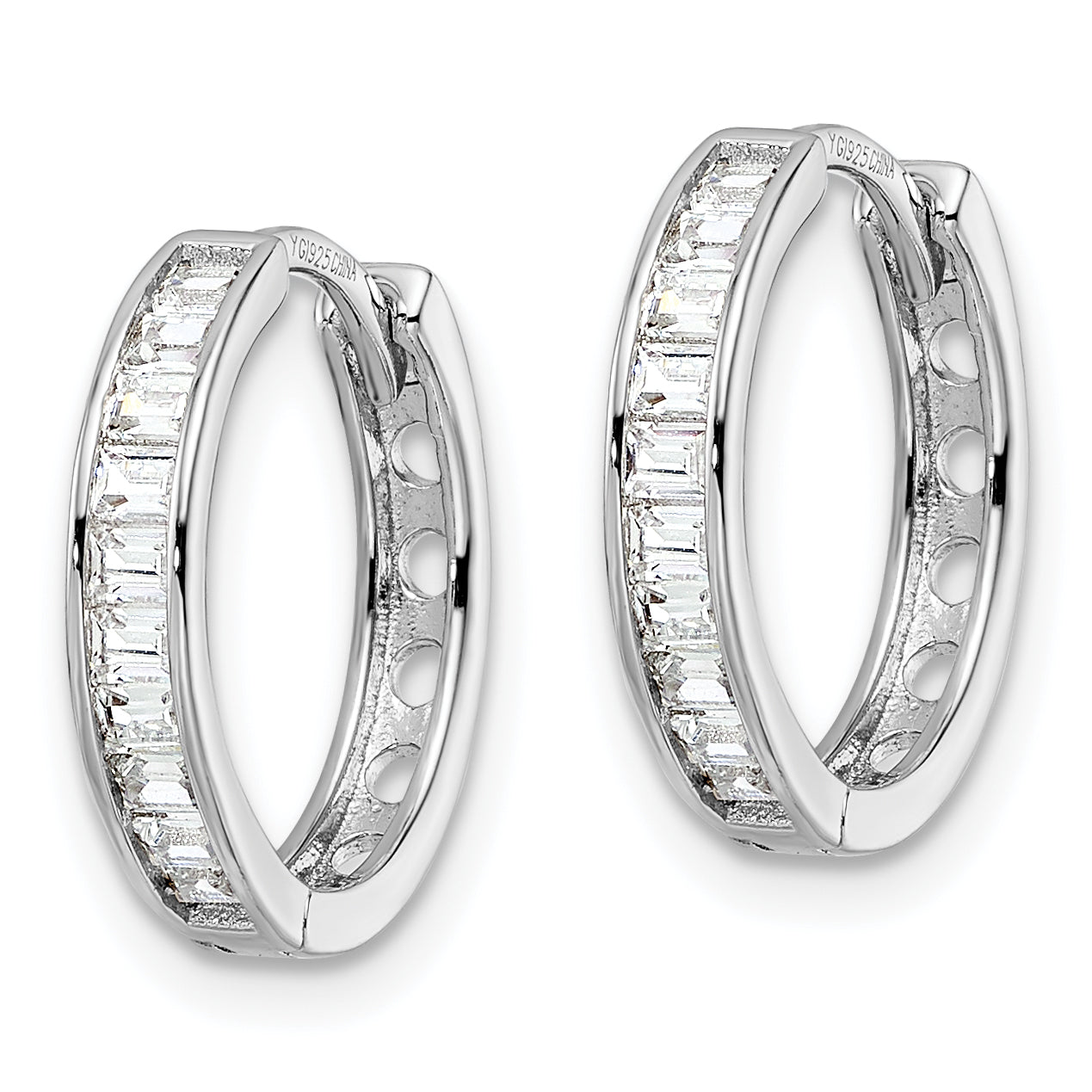 Sterling Silver Polished Rhodium-plated CZ Hinged Hoop Earrings Secondary image