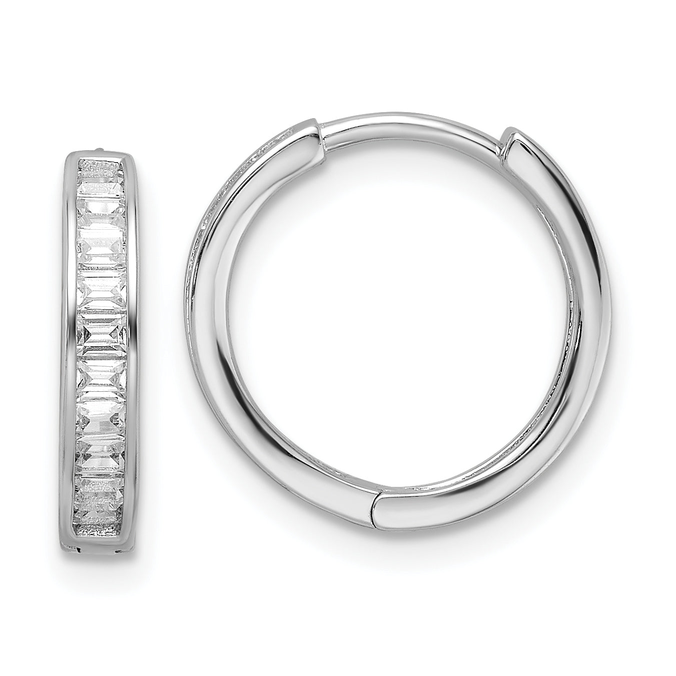 Sterling Silver Polished Rhodium-plated CZ Hinged Hoop Earrings Main image