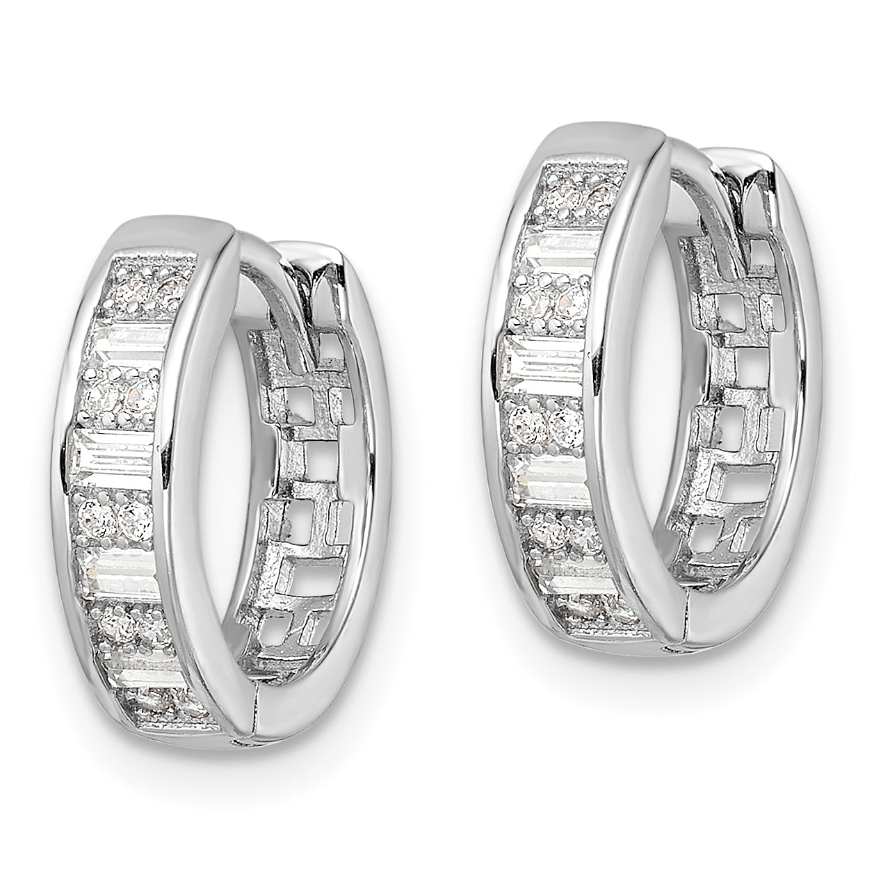 Sterling Silver Polished Rhodium-plated CZ Hinged Hoop Earrings Secondary image