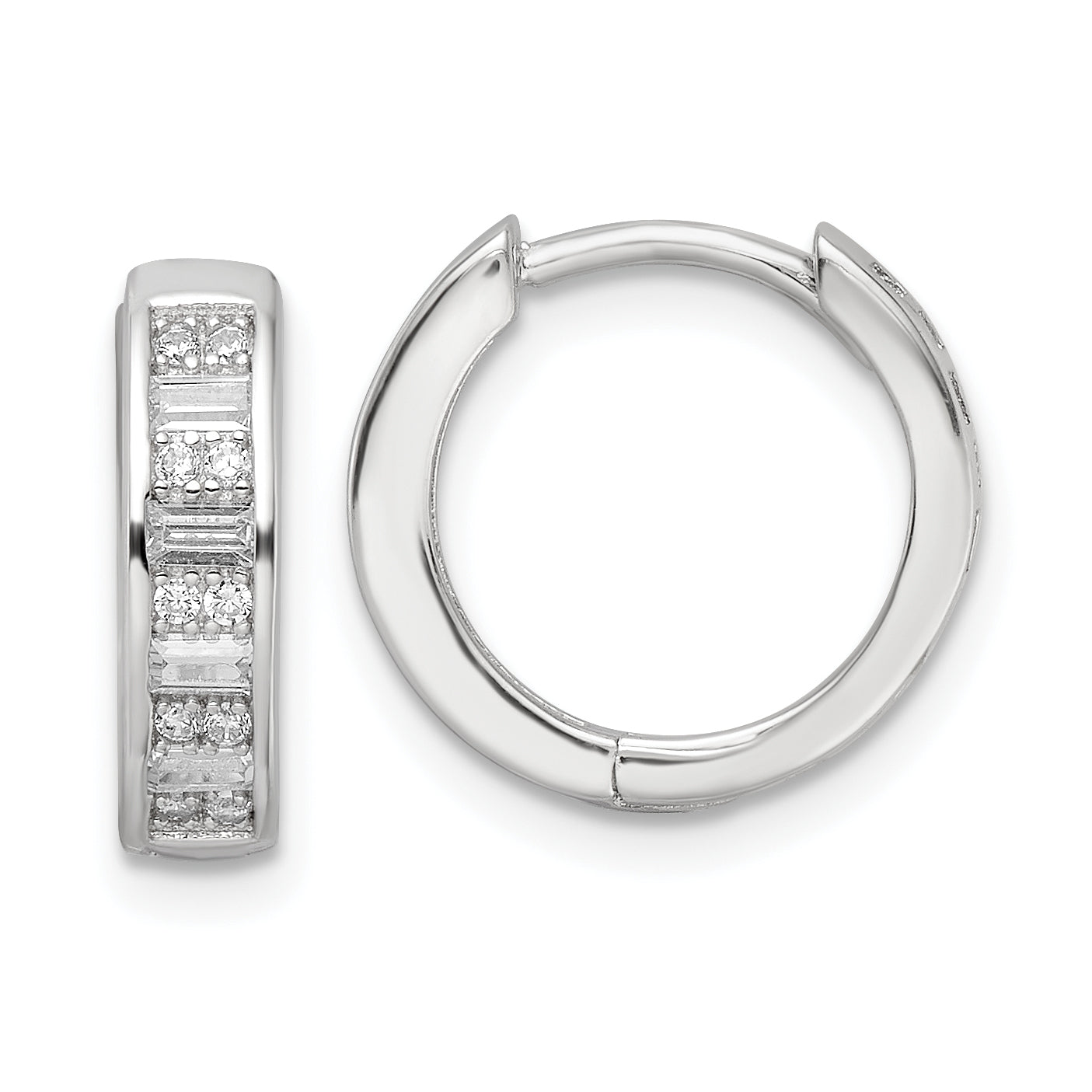 Sterling Silver Polished Rhodium-plated CZ Hinged Hoop Earrings Main image