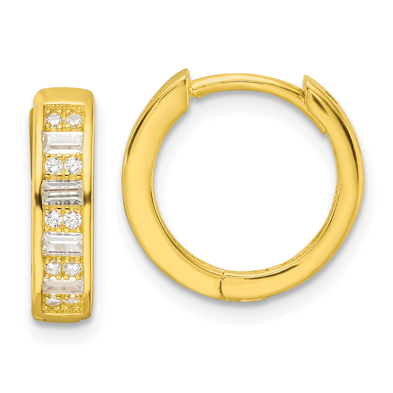 Sterling Silver Polished Gold-tone CZ Hinged Hoop Earrings Main image