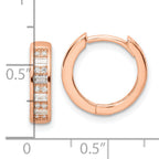 Sterling Silver Polished Rose-tone CZ Hinged Hoop Earrings