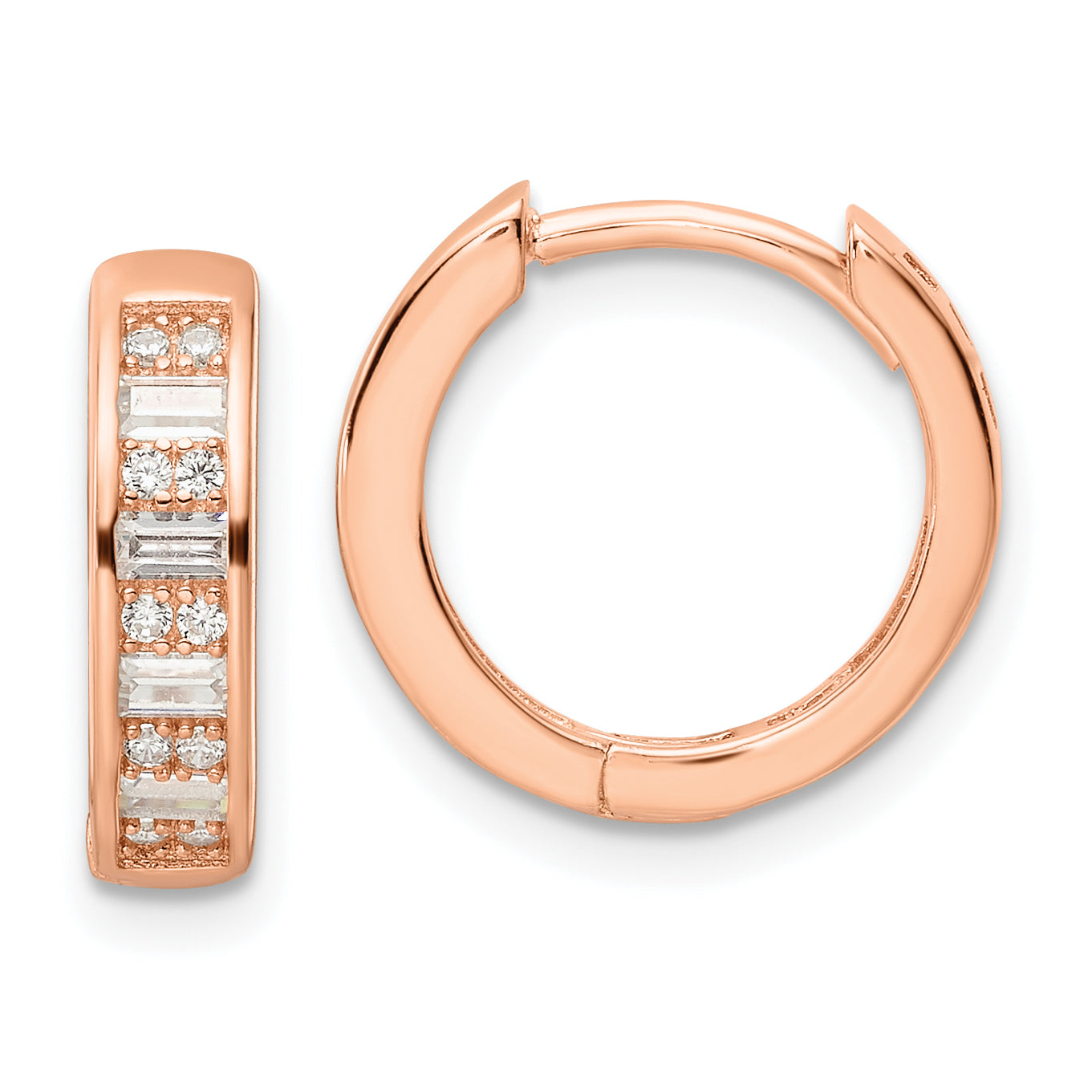 Sterling Silver Polished Rose-tone CZ Hinged Hoop Earrings Main image