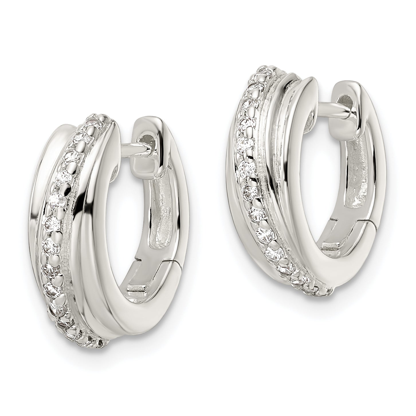 Sterling Silver Polished CZ Hinged Hoop Earrings Secondary image
