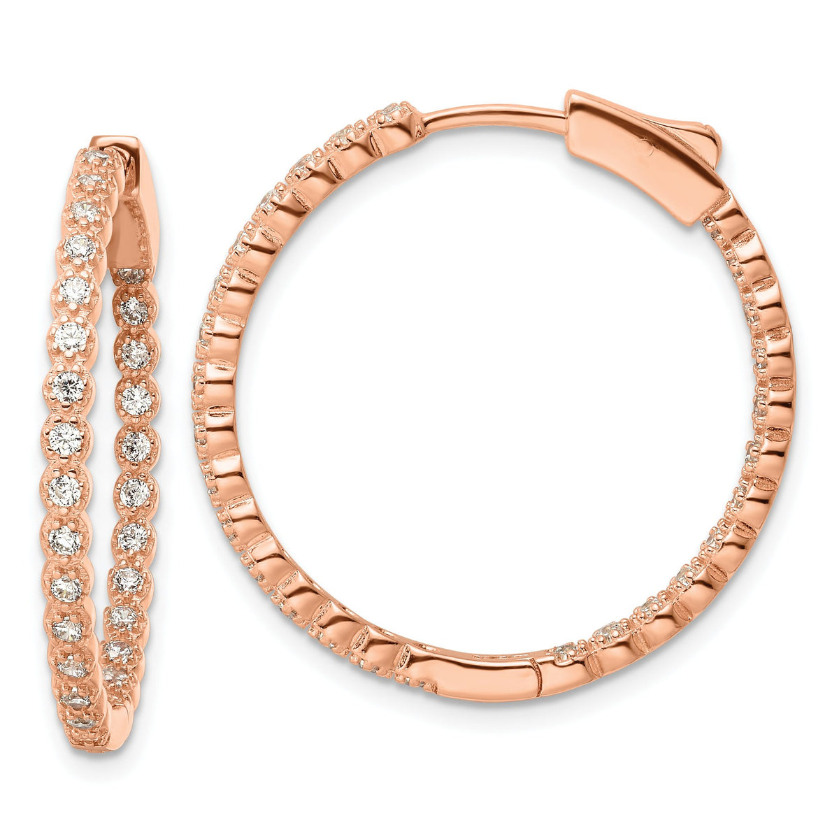 Out Cubic Zirconia Hoop Earrings in Rose-Tone Sterling Silver, 29mm Hinged - Sophia Jewelers Main image