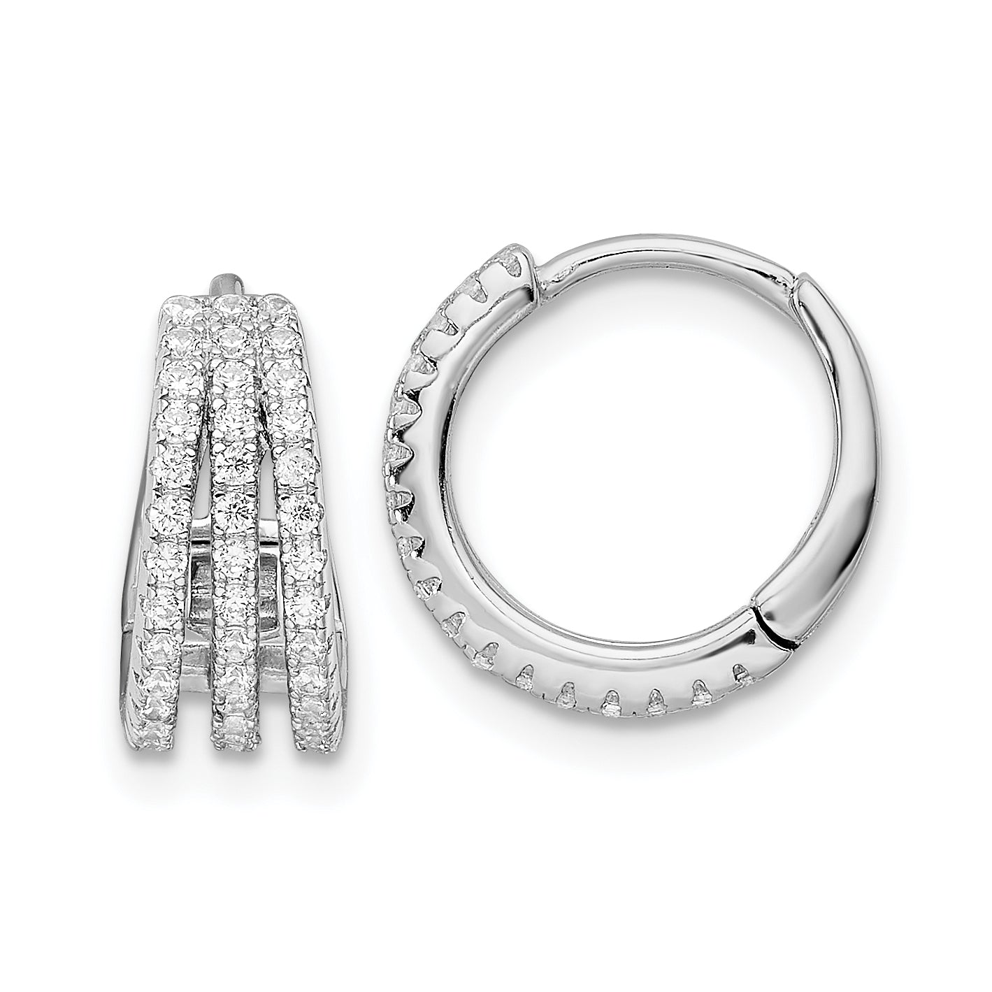 Sterling Silver Rhodium-plated Polished Triple Row CZ Hinged Hoop Earrings Main image