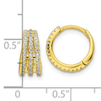 Sterling Silver Gold-tone Polished Triple Row CZ Hinged Hoop Earrings