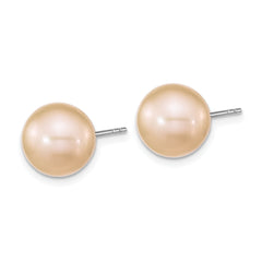 Sterling Silver Rhodium-plated 10-11mm Pink Round Freshwater Cultured Pearl Post Earrings