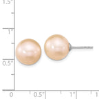 Sterling Silver Rhodium-plated 10-11mm Pink Round Freshwater Cultured Pearl Post Earrings