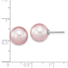 Sterling Silver Rhodium-plated 10-11mm Purple Round Freshwater Cultured Pearl Post Earrings
