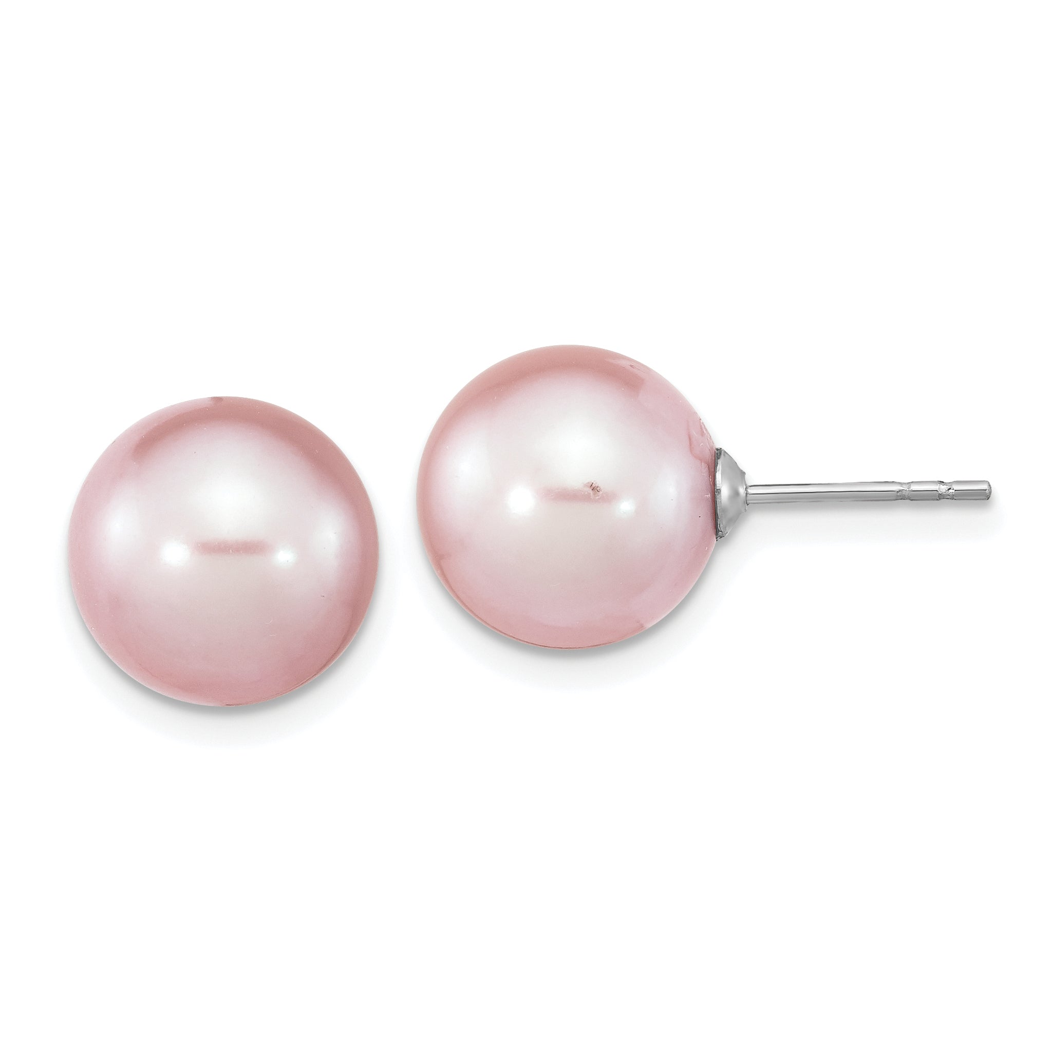 Sterling Silver Rhodium-plated 10-11mm Purple Round Freshwater Cultured Pearl Post Earrings Main image