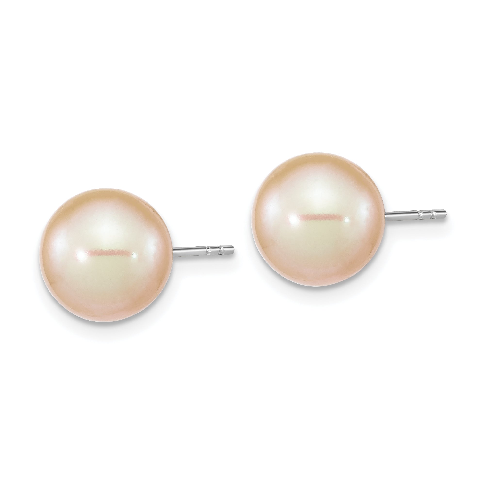 Sterling Silver Rhodium-plated 9-10mm Pink Round Freshwater Cultured Pearl Post Earrings Secondary image