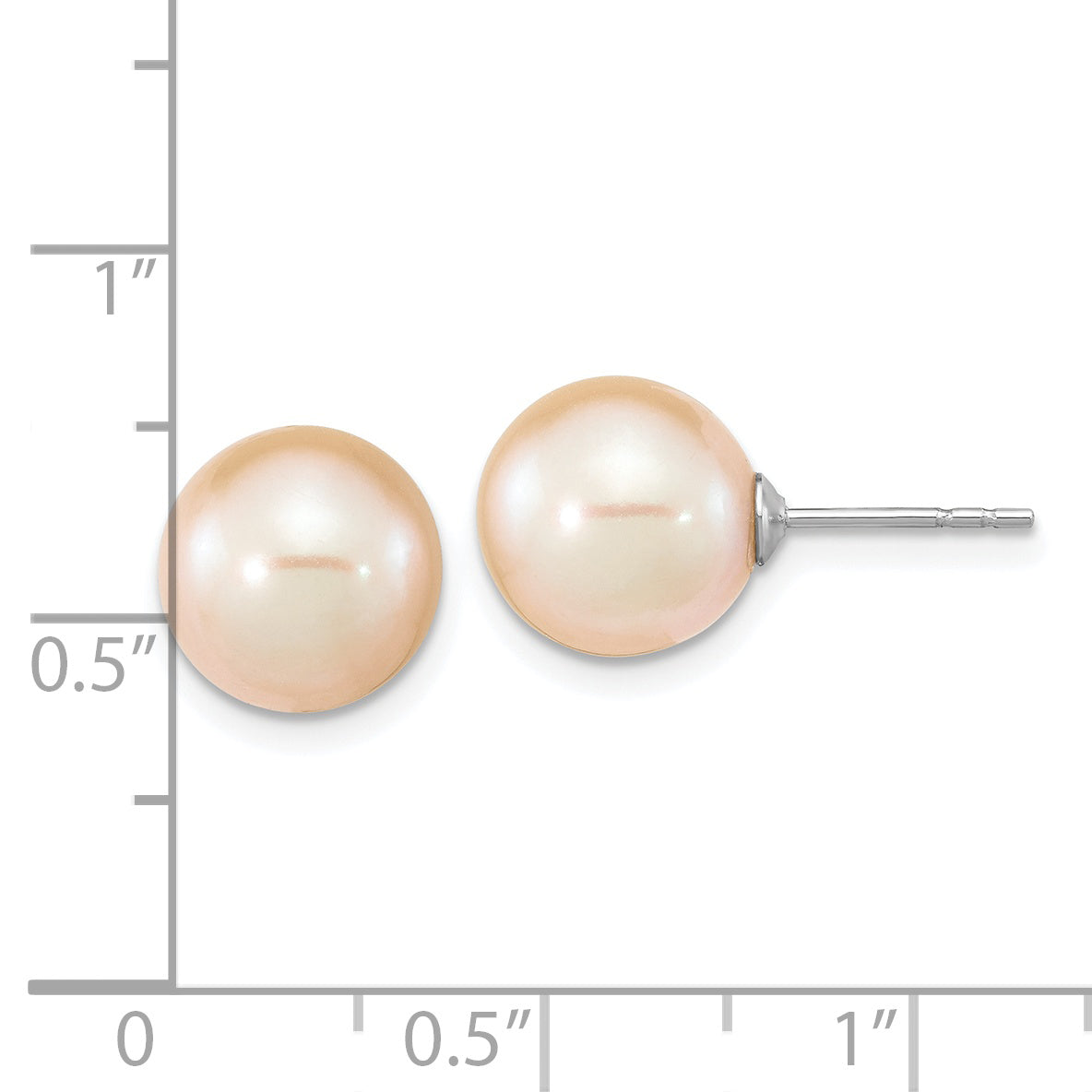 Sterling Silver Rhodium-plated 9-10mm Pink Round Freshwater Cultured Pearl Post Earrings