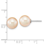 Sterling Silver Rhodium-plated 9-10mm Pink Round Freshwater Cultured Pearl Post Earrings