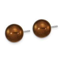 Sterling Silver Rhodium-plated 9-10mm Brown Round Freshwater Cultured Pearl Post Earrings