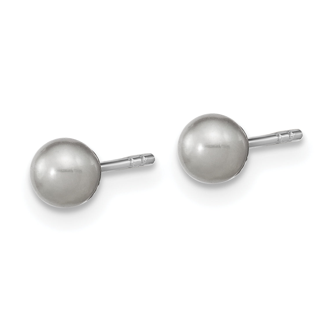 Sterling Silver Rhodium-plated 4-5mm Grey Round Freshwater Cultured Pearl Post Earrings Secondary image