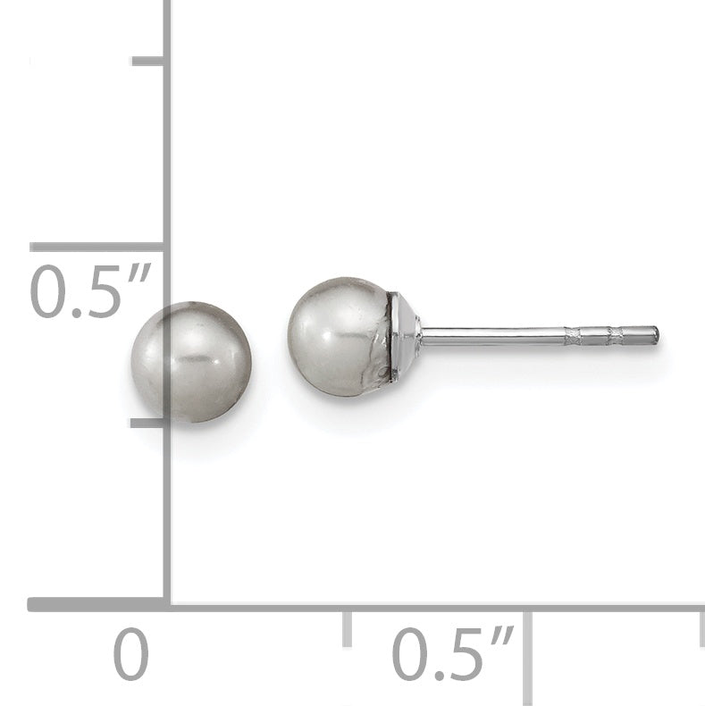 Sterling Silver Rhodium-plated 4-5mm Grey Round Freshwater Cultured Pearl Post Earrings