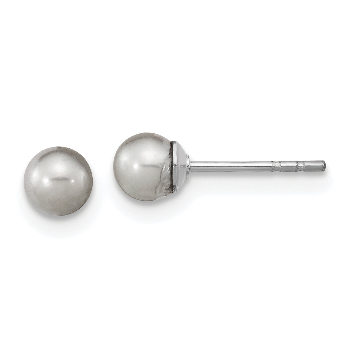 Sterling Silver Rhodium-plated 4-5mm Grey Round Freshwater Cultured Pearl Post Earrings