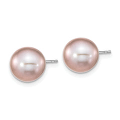Sterling Silver Rhodium-plated 9-10mm Purple Round Freshwater Cultured Pearl Post Earring