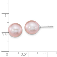 Sterling Silver Rhodium-plated 9-10mm Purple Round Freshwater Cultured Pearl Post Earring