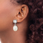 Sterling Silver Rhodium-plated 7-10mm White Teardrop Freshwater Cultured Pearl and 2.64WT White Topaz Post Dangle Earrings