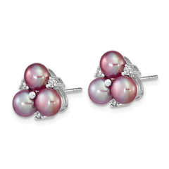 Sterling Silver Rhodium-plated 5-6mm Purple Button Freshwater Cultured Pearl Post Earrings