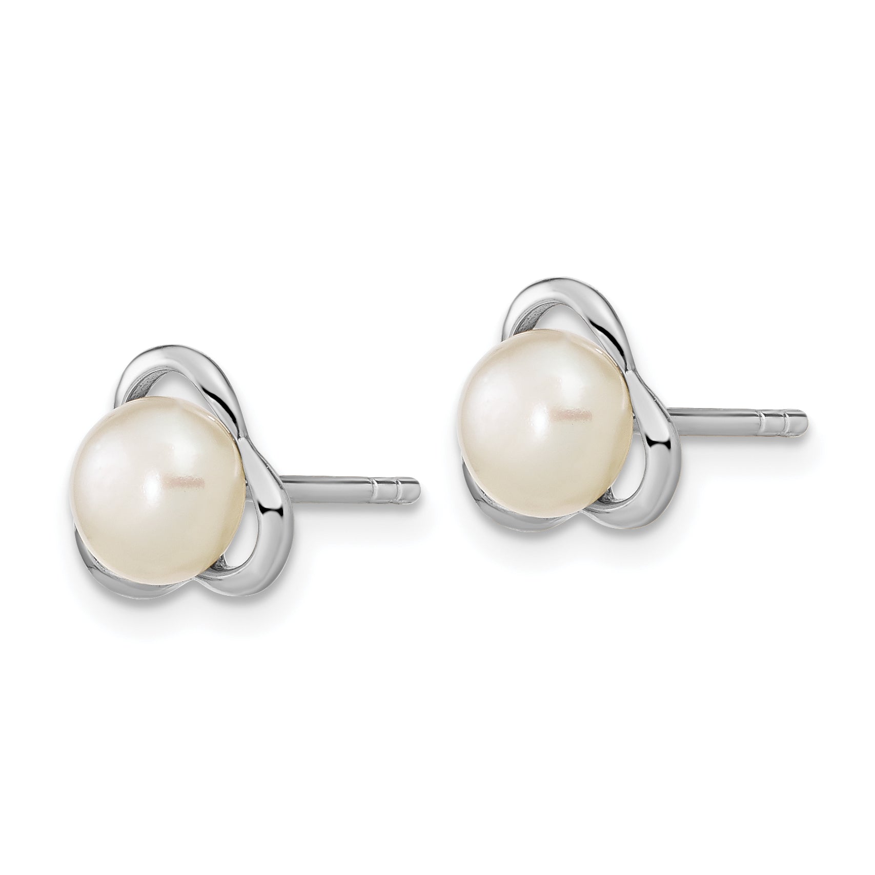 Sterling Silver Rhodium-plated 6-7mm White Button Freshwater Cultured Pearl Post Earrings Secondary image