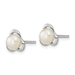 Sterling Silver Rhodium-plated 6-7mm White Button Freshwater Cultured Pearl Post Earrings