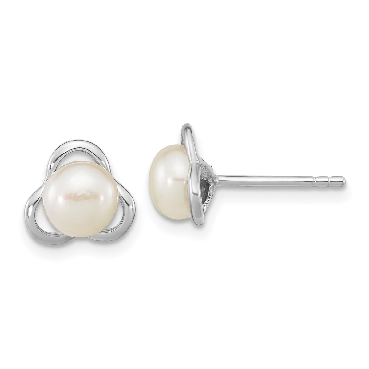 Sterling Silver Rhodium-plated 6-7mm White Button Freshwater Cultured Pearl Post Earrings
