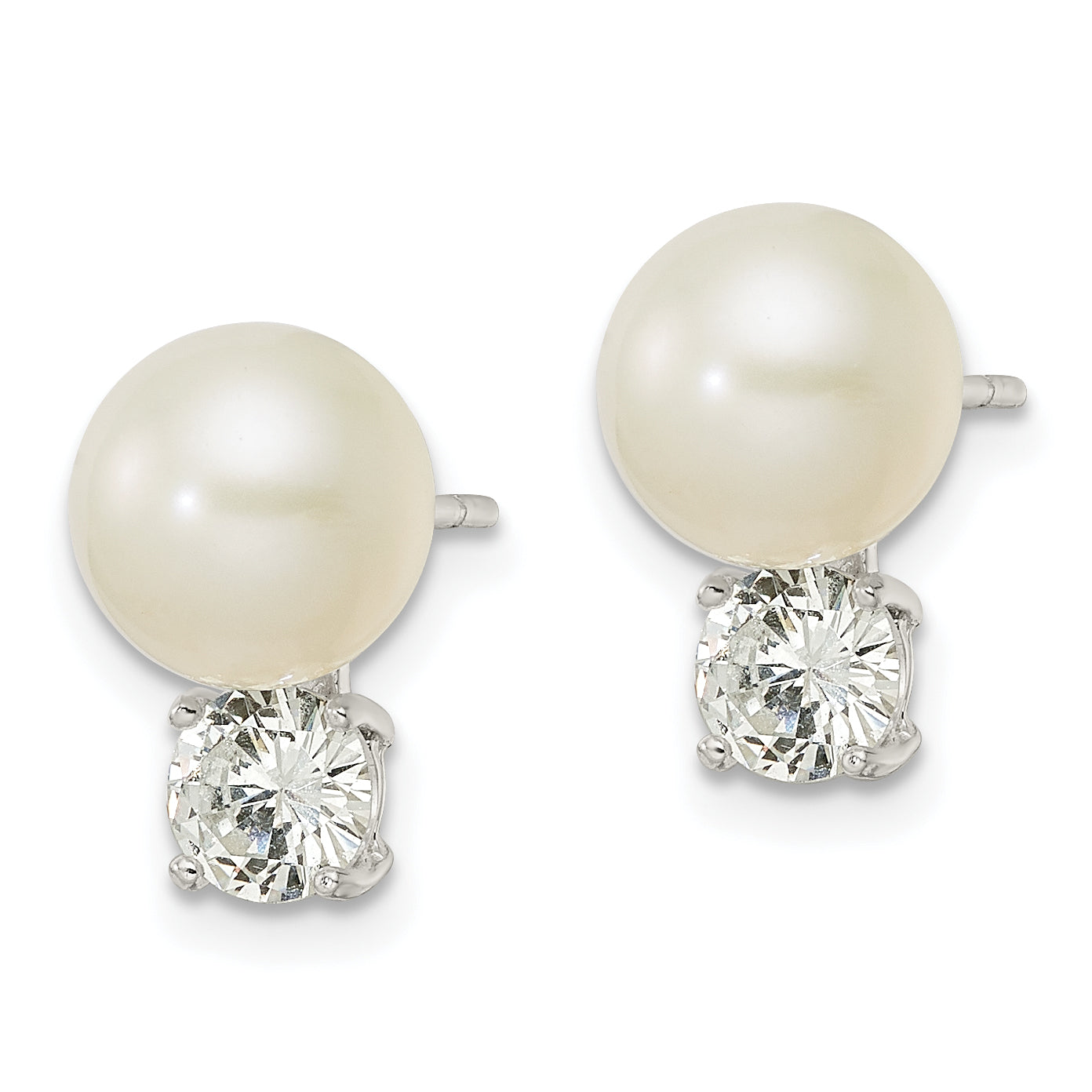 Sterling Silver CZ and 7-8mm Imitation Shell Pearl Post Earrings Secondary image