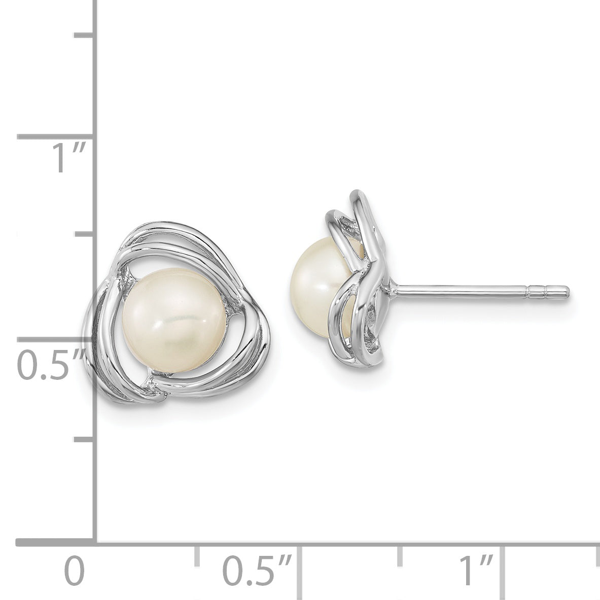 Sterling Silver Rhodium-plated 6-7mm White Button Freshwater Cultured Pearl Knot Post Earrings