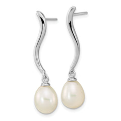 Sterling Silver Rhodium-plated 7-9mm White Teardrop Freshwater Cultured Pearl Post Dangle Earrings