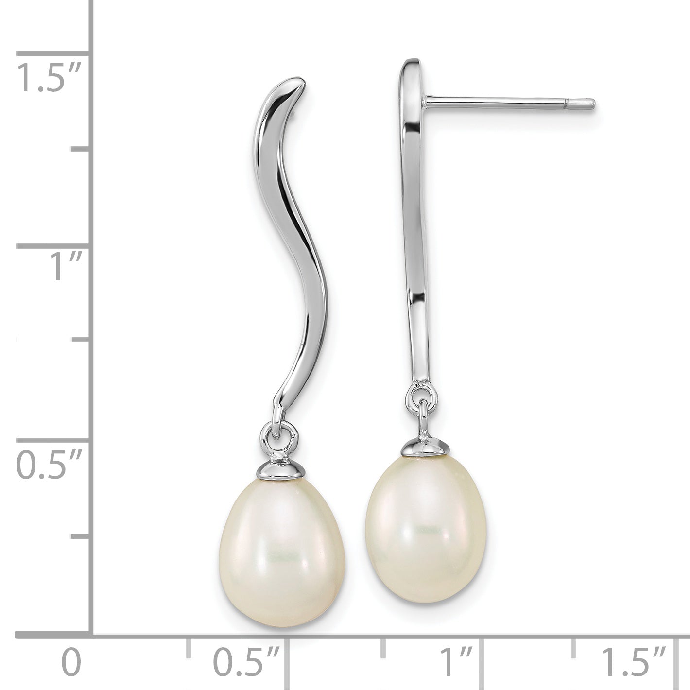 Sterling Silver Rhodium-plated 7-9mm White Teardrop Freshwater Cultured Pearl Post Dangle Earrings