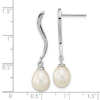 Sterling Silver Rhodium-plated 7-9mm White Teardrop Freshwater Cultured Pearl Post Dangle Earrings