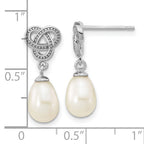 Sterling Silver Rhodium-plated 6-7mm White Rice Freshwater Cultured Pearl Knot Post Dangle Earrings