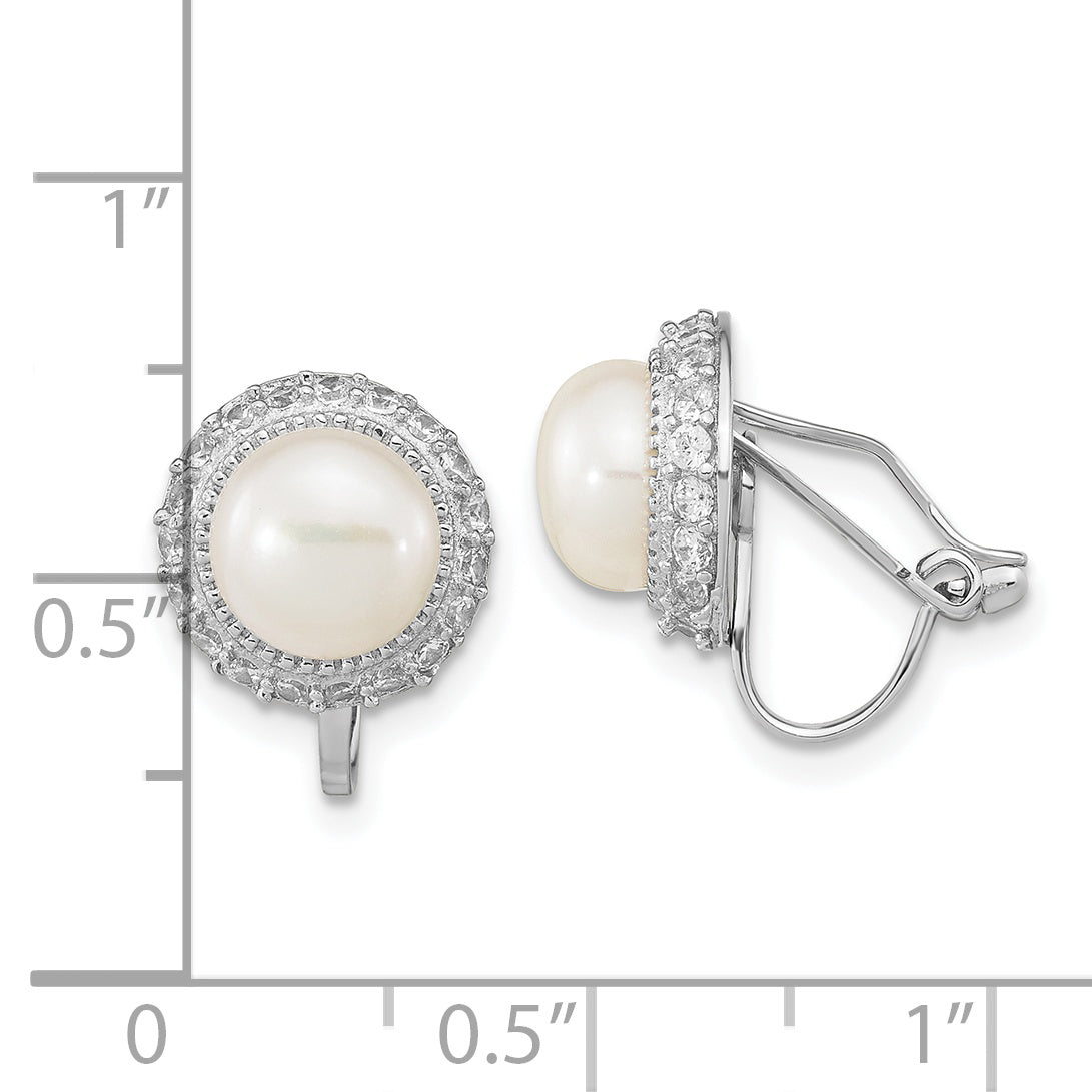 Sterling Silver Rhodium-plated 7-8mm White Button Freshwater Cultured Pearl Non-pierced Earrings