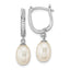 Sterling Silver Rhodium-plated 7-8mm White Rice Freshwater Cultured Pearl and CZ Hoop Dangle Earring