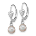 Sterling Silver Rhodium-plated 6-7mm Grey Round Freshwater Cultured Pearl Heart Leverback Dangle Earrings
