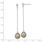 Sterling Silver Rhodium-plated 9-10mm Black Teardrop Tahitian Saltwater Cultured Pearl Post Dangle Earrings