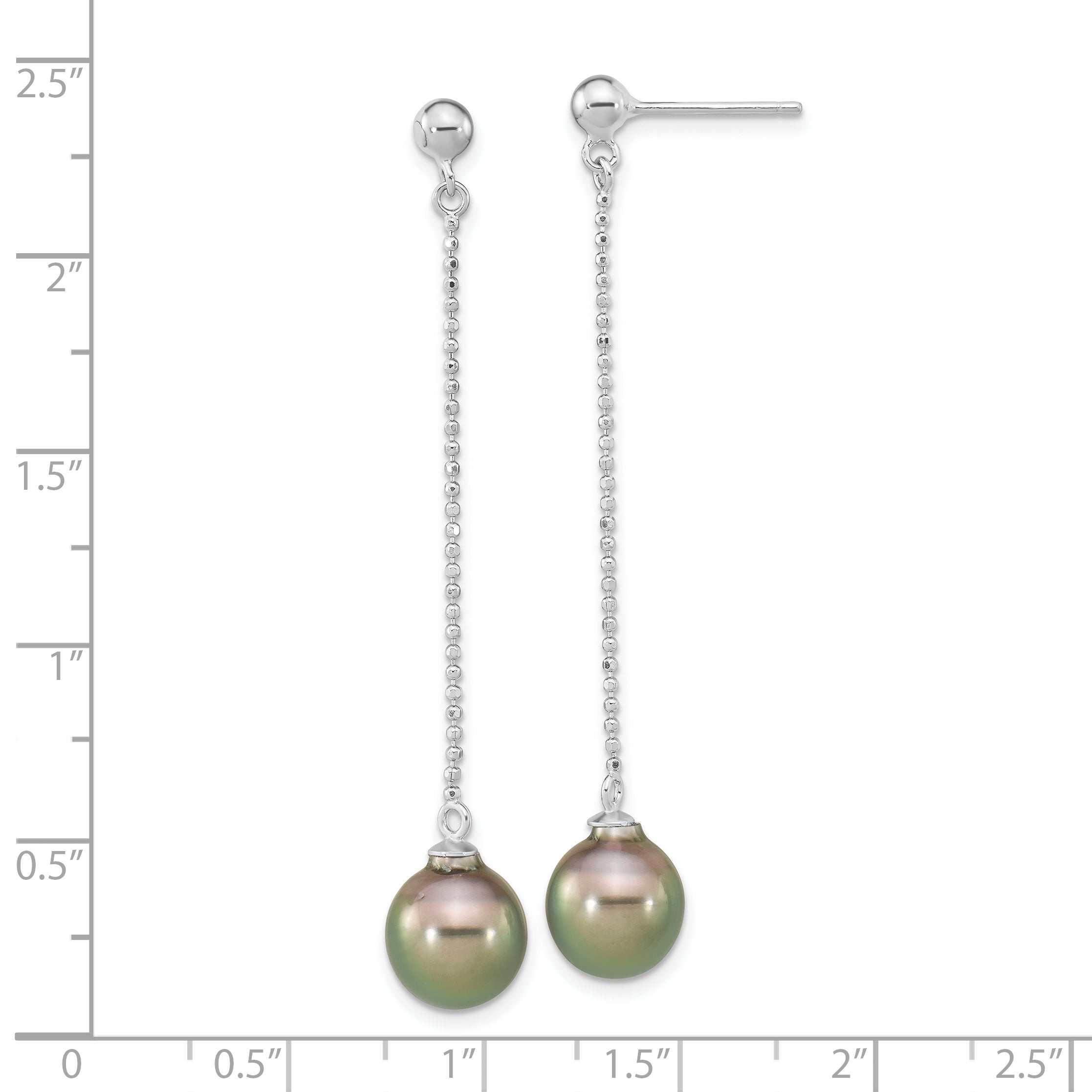 Sterling Silver Rhodium-plated 9-10mm Black Teardrop Tahitian Saltwater Cultured Pearl Post Dangle Earrings