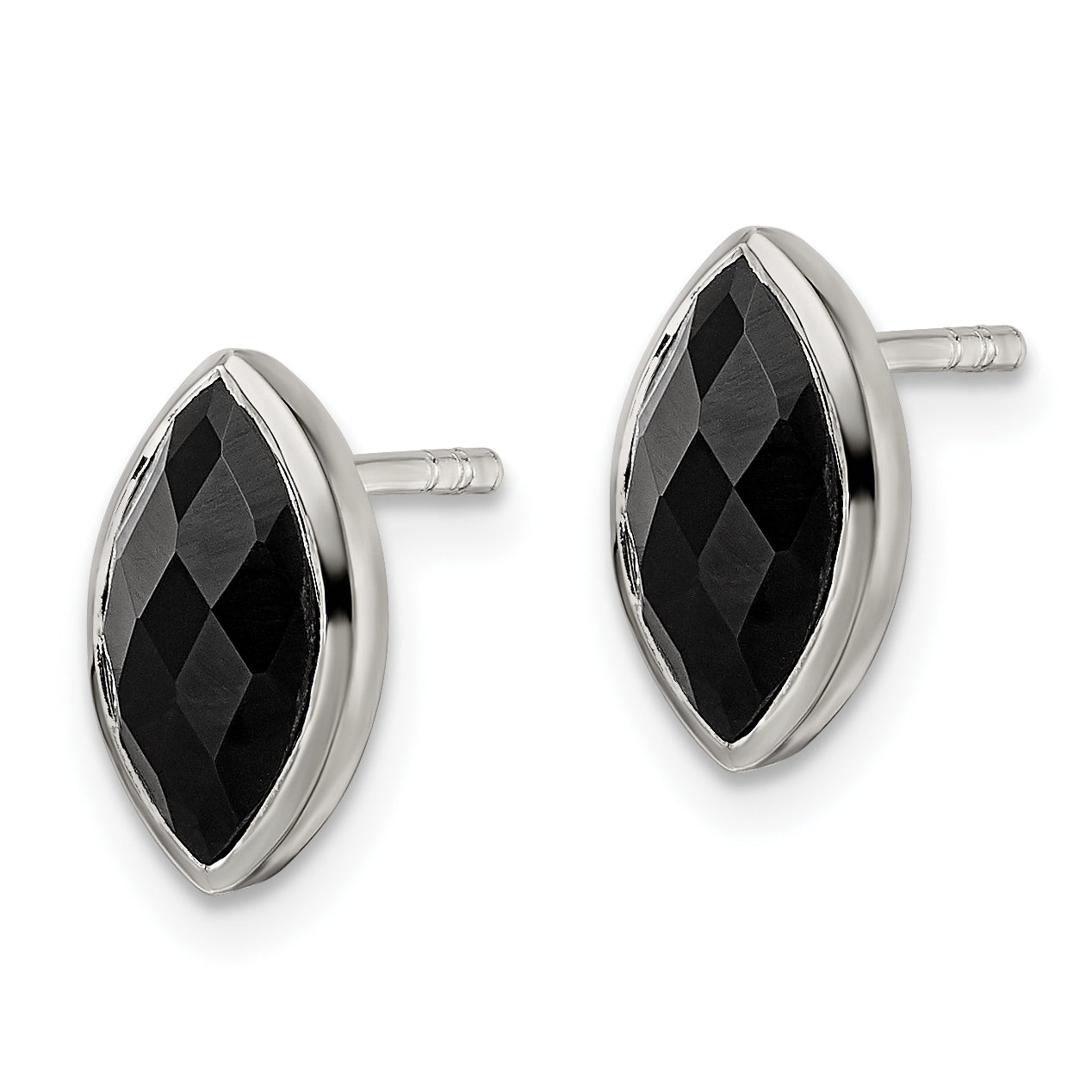 Sterling Silver Polished Marquise Onyx Post Earrings Secondary image