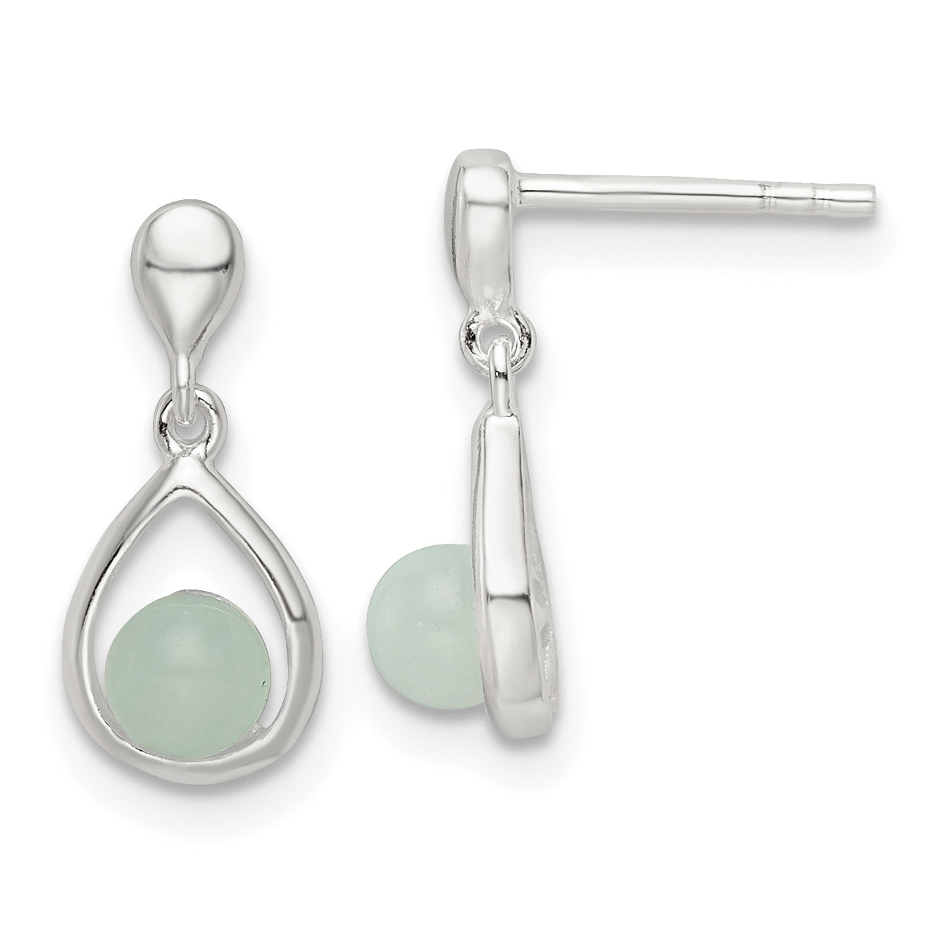 Sterling Silver Polished Light Blue Quartzite Teardrop Post Dangle Earrings Main image