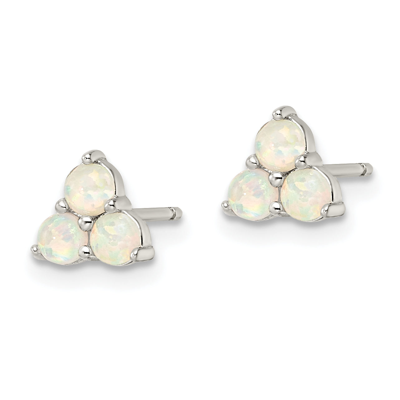 Sterling Silver Rhod-plated Polished Created Opal Cluster Post Earrings Secondary image